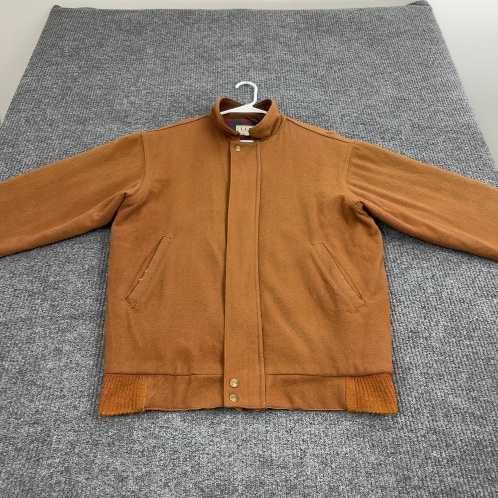 Vintage LL Bean Bomber Jacket Mens M Brown Wool Made in USA Full Zip Outdoor